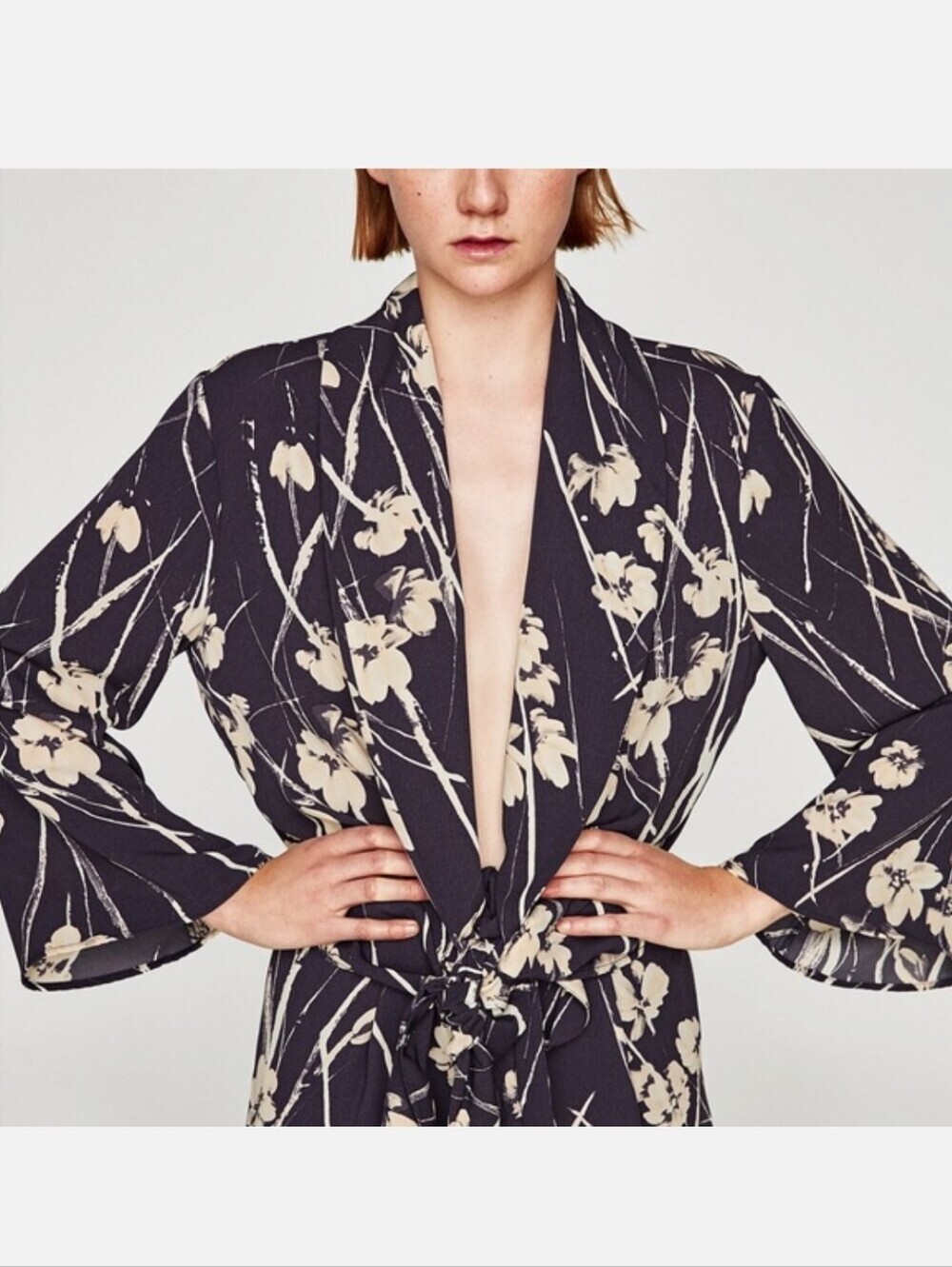 Zara Navy Tie-front Flowy Blazer